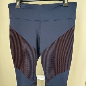 GAP Fit Sculpt Compression Moto Leggings Blue with Burgandy/Brown Stripes